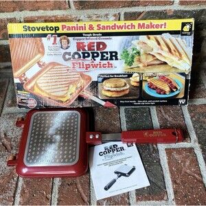 Red Copper Flipwich Non-Stick Stovetop Sandwich & Panini Maker NIB